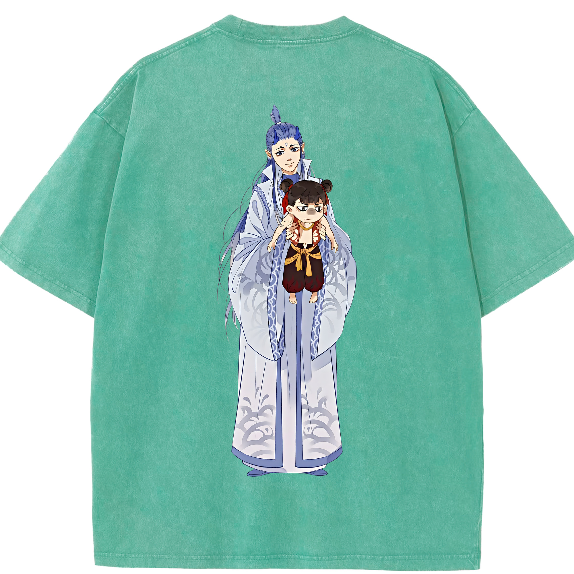 （画像用） Ne Zha 2 ナタ 魔童の大暴れ 綿100% ヴィンテージ風 半袖Tシャツ（背面プリント）